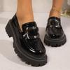 Женские лоферы на платформе с квадратной пряжкой широкой полноты - Оксфорды на массивной подошве для осени/зимы, модные балетки в британском стиле
