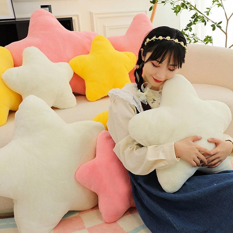 Creamy Pink Star Plush Super Soft Sleep Pillow For Teenagers