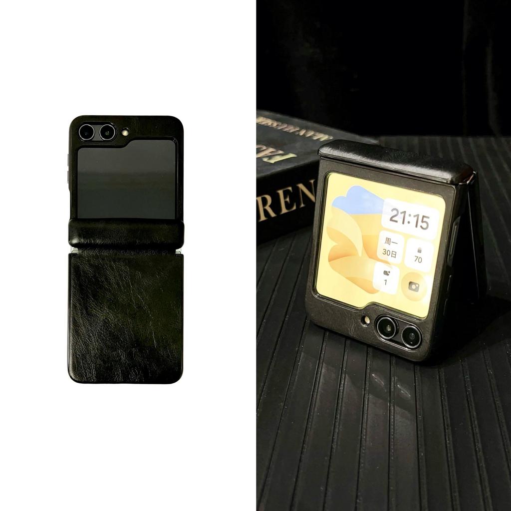 Чехол-книжка Samsung Galaxy Z Flip7 из кожи Crazy Horse с защитной крышкой из матового материала с текстурой кожи