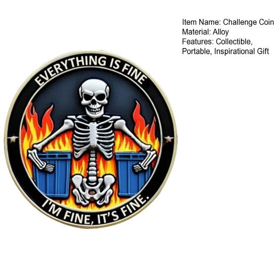 Skull Dumpster Blaze Coin Colorful Skeleton Challenge Coin Metal Inspirational Pocket Token Desk Accessories for Work Colleagues Men Women