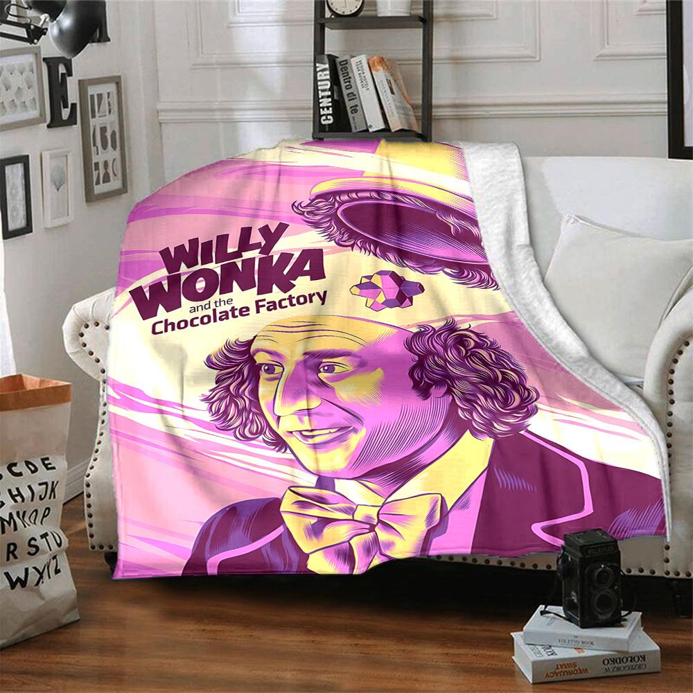 1pc Willy Wonka, Chocolate Factory Blanket Lightweight Flannel Throw For Sofa, Bed, Travel, Camping, Livingroom, Office, Couch, Chair, And Bed