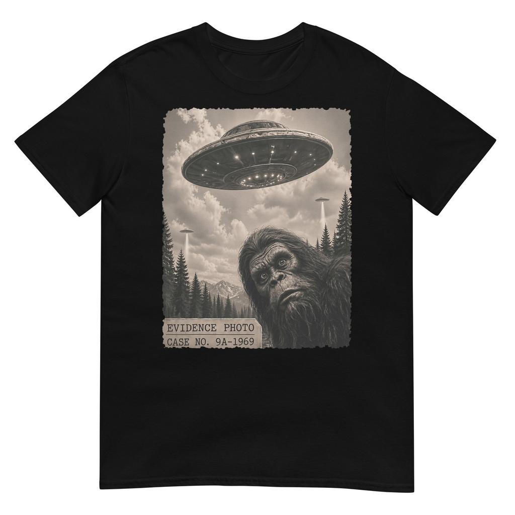 Funny Bigfoot Graphic Tee Alien Ufo Vintage Evidence Photo Tshirt