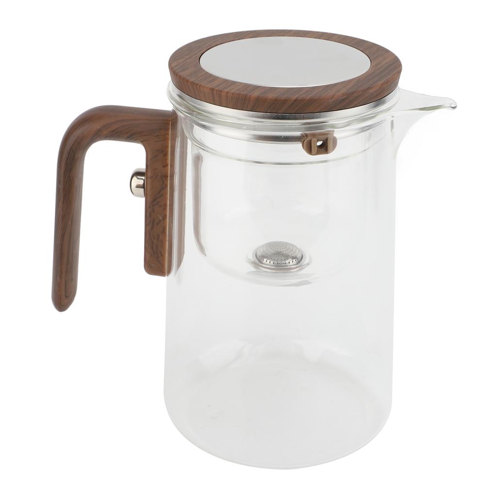 Water Separation Glass Teapot with Strainer 800ml Clear Tea Pot with Wooden Handle Secure Lid Magnetic Switch