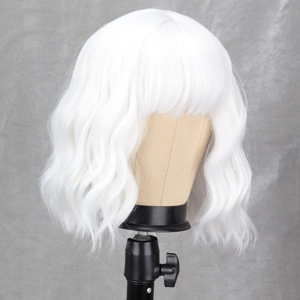 MISS WIG Женская мода Короткий волнистый парик с челкой Синтетическое волокно Чистый белый волнистый парик Косплей Одежда для вечеринок на Хэллоуин