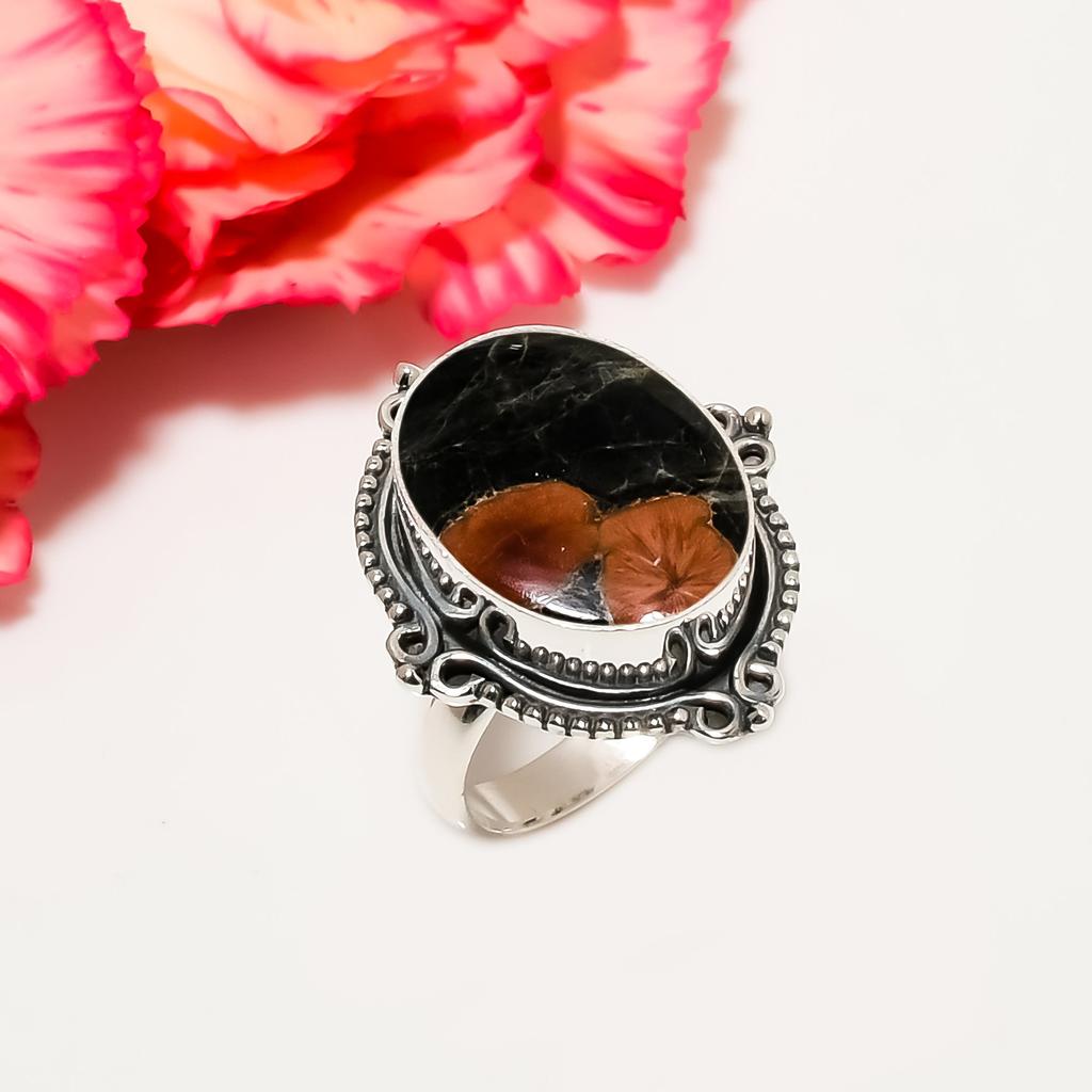 Арахисовый обсидиан - Кольцо из стерлингового серебра 925 пробы Сонора V4562, Коричнево-серое кольцо, Овальное кольцо, Подарок на День святого Валентина, Подарок для нее, Подарок на день рождения, Ювелирное изделие ручной работы