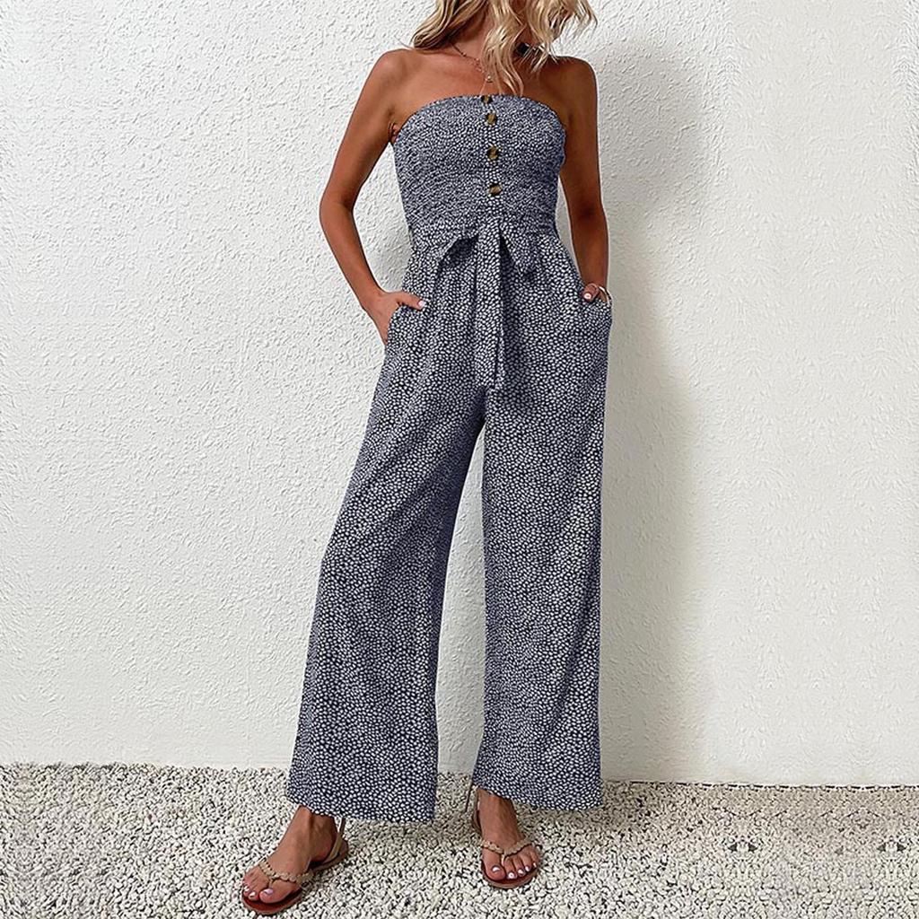 Women's Wrapped Chest Jumpsuit Women Fashionable Casual  Wide Leg Jumpsuit Pants