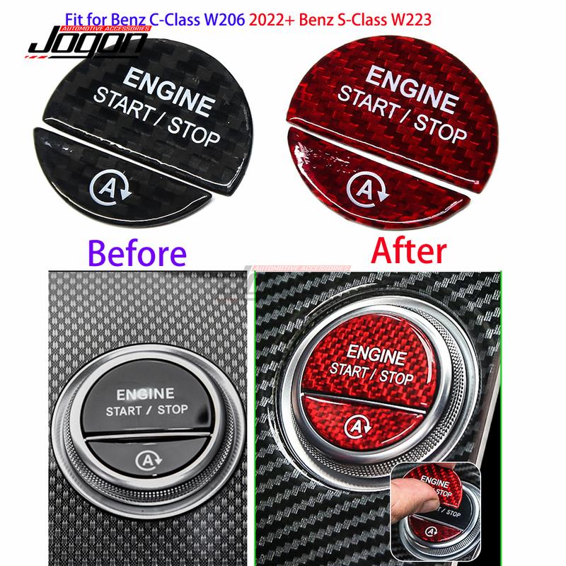 2pcs Auto Parts Carbon Fiber Car Interior Engine Start Stop Button Cover Trim For Mercedes Benz C S Class W206 W223 +
