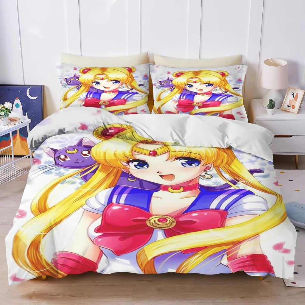 Комплект постельного белья Anime S-Sailor & M-Moon, пододеяльник, одеяло, комплект постельного белья, наволочка, размер King Queen Twin для мальчиков и девочек взрослых