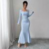 LYRIA Элегантное платье с длинным рукавом Фасон "Рыбий хвост" Женская модная облегающая сексуальная длинная мантия до щиколотки Обычная талия