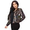 Women Bomber Gradient Color Sequins Baseball Jacket Beaded Embroidered Sequined Zipper Pilot Coat Stage Show Dance Outwear