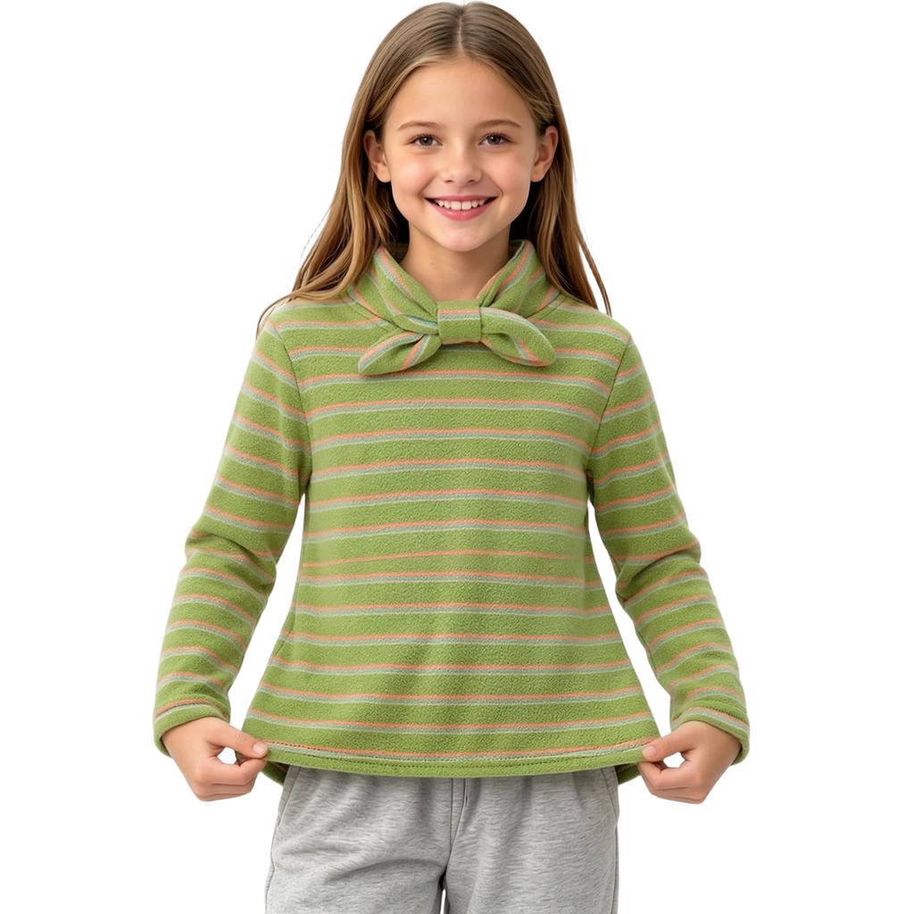 Girls Casual Striped Sweatshirt with Butterfly Collar Warm Pullover Top for Fall and Winter