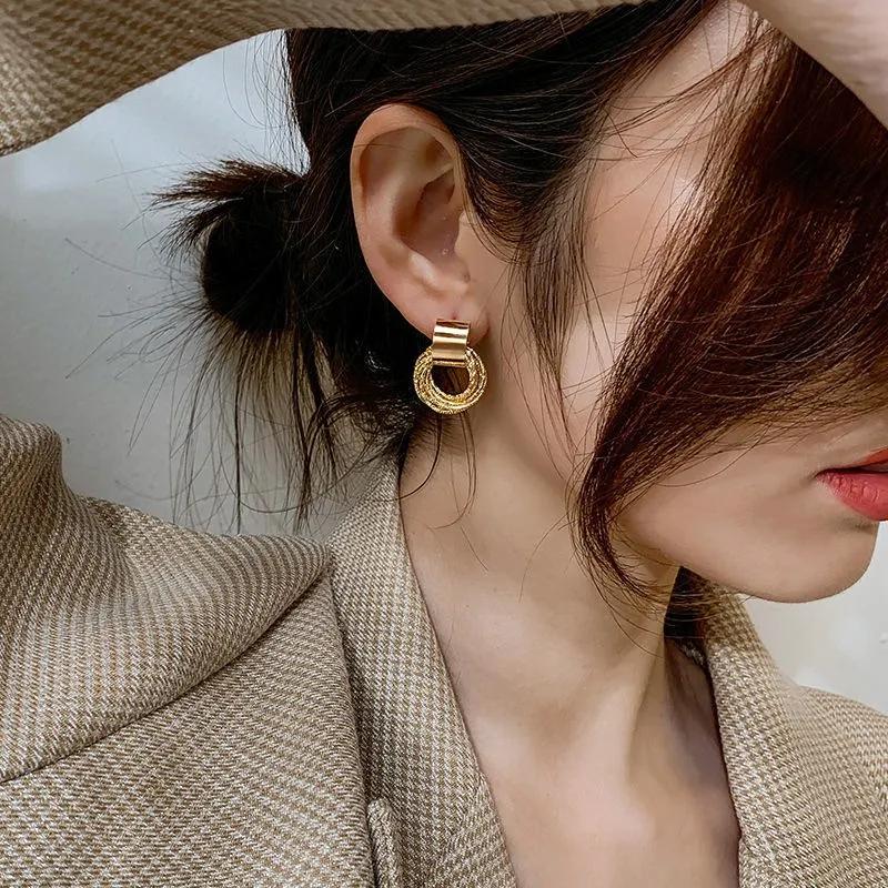 Metal Gold Color Multiple Small Circle Stud Earrings for Women Korean Jewelry Fashion Wedding Party Earrings Jewelry Gift