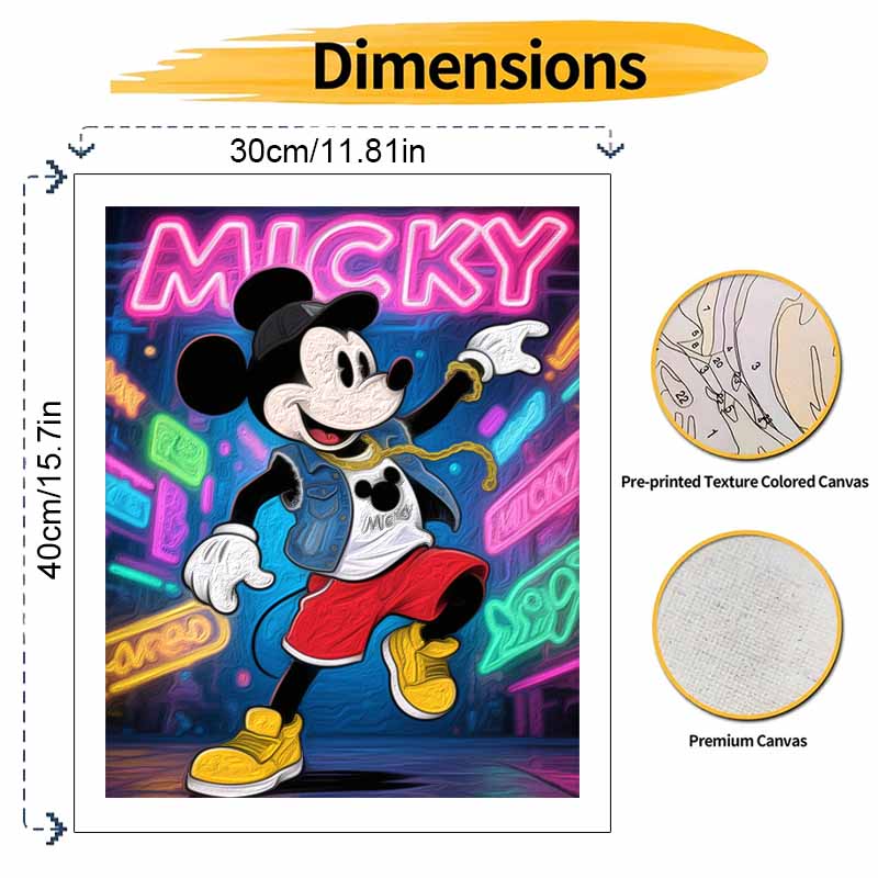 Disney handmade diy oil painting digital painting kit Mickey Mouse neon street fashion home living room entrance decoration hanging painting