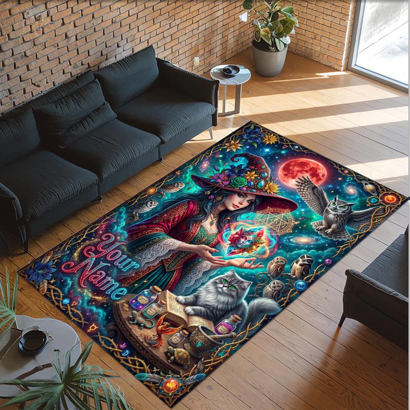 Witchcraft Theme Crystal Velvet Rug Personalized Custom Name Text Soft Floor Mat Home Decor