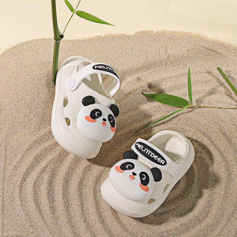 Детские модные сандалии с круглым носком и платформой с рисунком панды для девочек, пляжная обувь для малышей, лето 2024, обувь для мальчиков, нескользящая