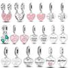 Double Heart-shape Charms Beads 925 Silver Mom Daughter Son Friendship Dangle Pendant Fit Fashion Bracelet Necklace DIY Jewelry