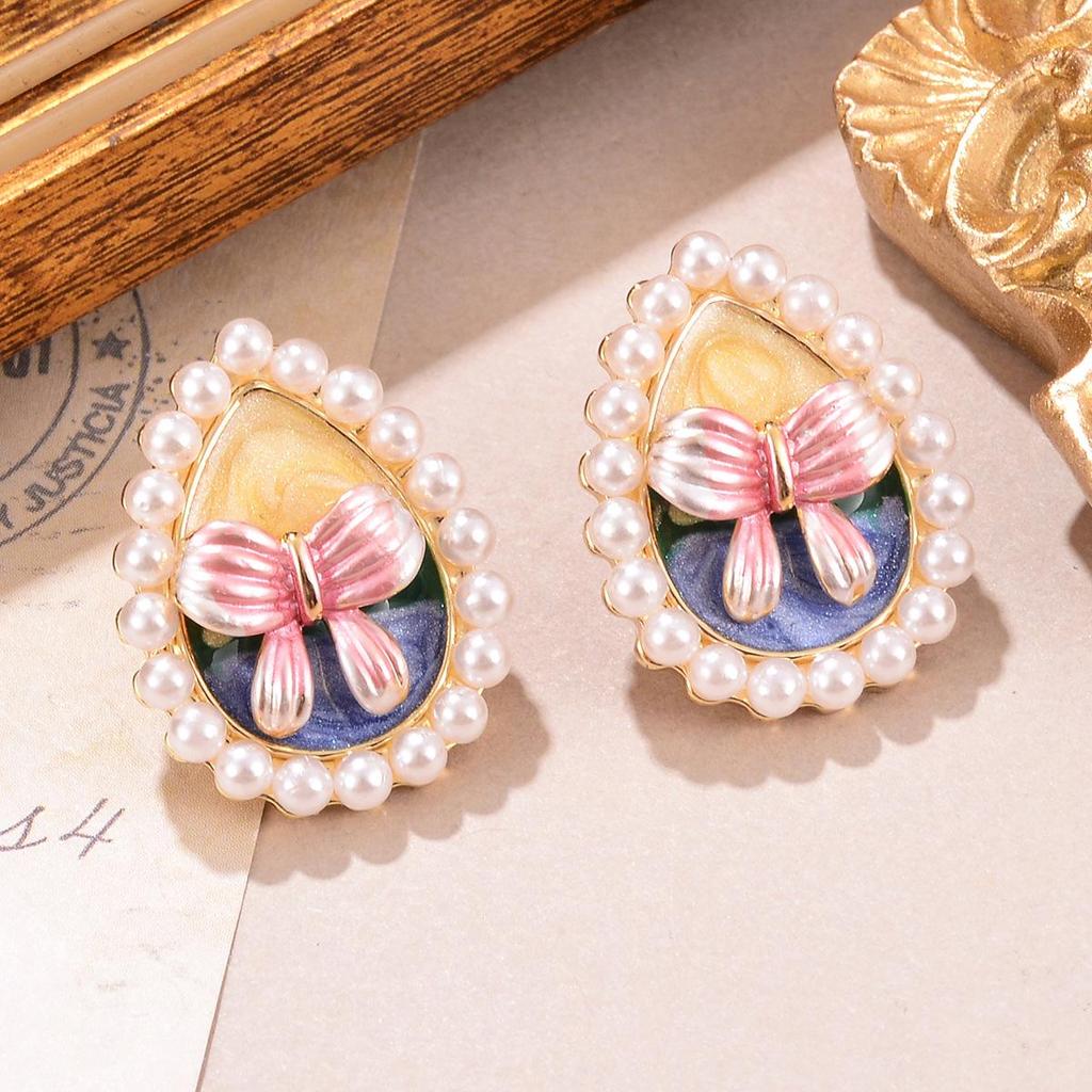 Винтажные серьги-пусеты из барочного жемчуга: Ретро Живопись Маслом и Женские Украшения в Новом Китайском Стиле