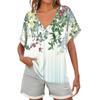 Womens Short Sleeve V-Neck Shirts Floral Print Loose Casual Basic Tees Summer Tops