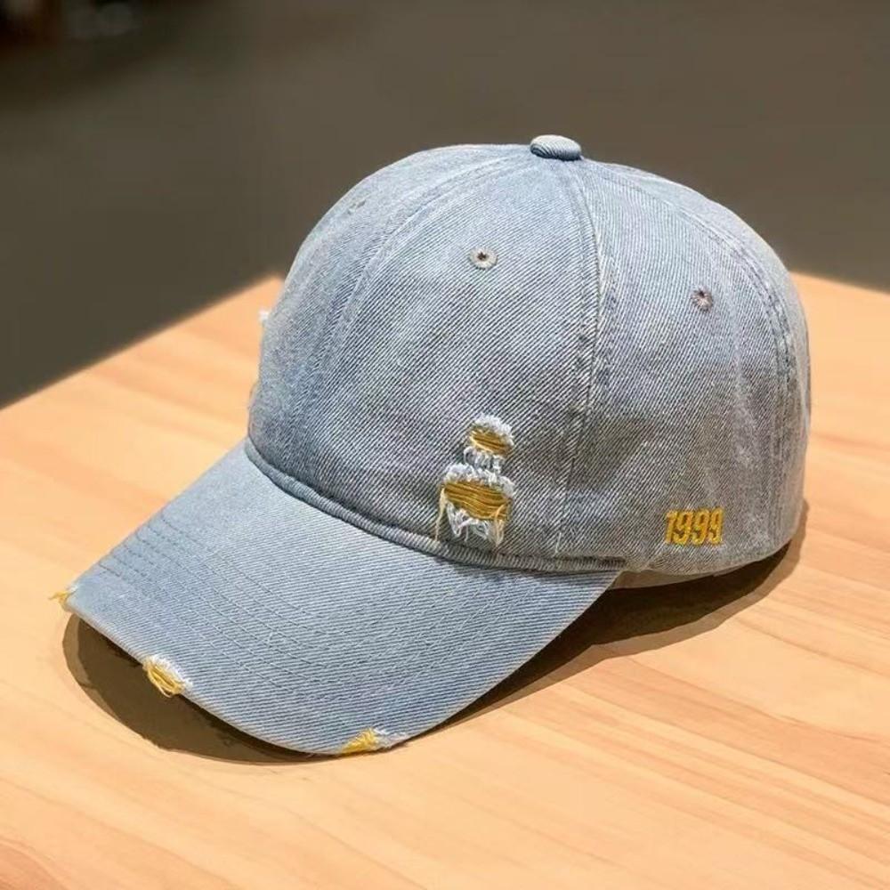 Sunshade Frayed Denim Baseball Cap Sunscreen Distressed Blue Casquette Unisex Retro Peaked Hat Men