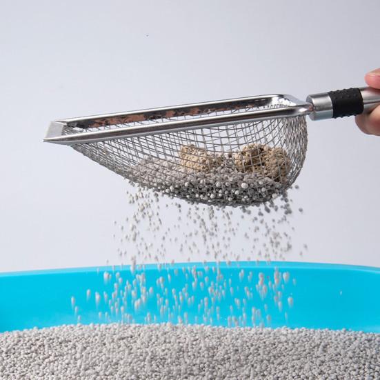 Совок для кошачьего туалета с мелкой сеткой из нержавеющей стали, большой совок с удобной ручкой, сетка для очистки фекалий домашних животных, сито для кошачьего туалета