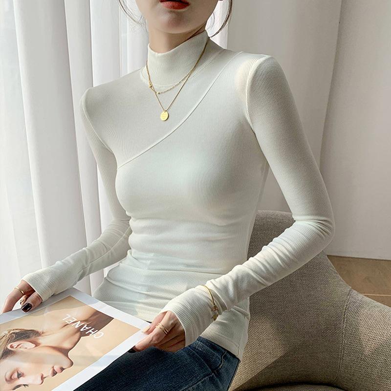 Brushed Warm High-elastic Modal Cotton Half Turtleneck Bottoming Shirt for Women Long-sleeved T-shirt Autumn and Winter Inner Slim Fit