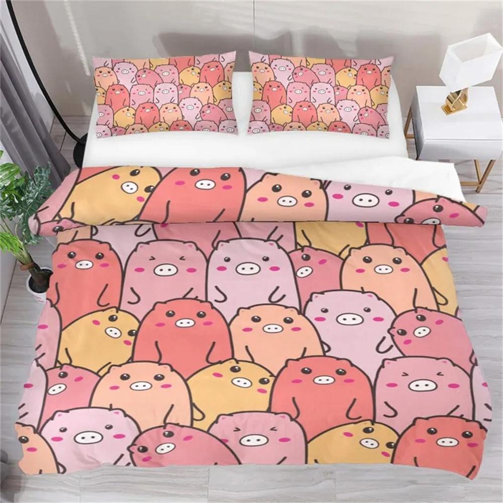 Cartoon Lovely Pig Duvet Cover Kawaii Animals Bedding Collection King Microfiber Farmhouse Wildlife Theme Comforter Cover Pillowcases