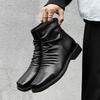 Fashion Men Boots High Quality Genuine Leather Boots Fashion Square Toe High Top Booties Black Chelsea Boots Casual Business Dress Botas