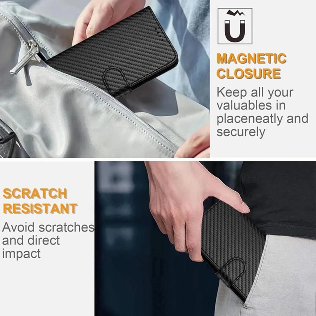 Business Carbon Fiber Flip Case For Xiaomi 14 13 12 Lite 13T 12T 11T 10T Redmi Note 13 12 11 10 9 13C 12C 10C 9C Poco X6 X5 M3 Pro Magnetic Cover
