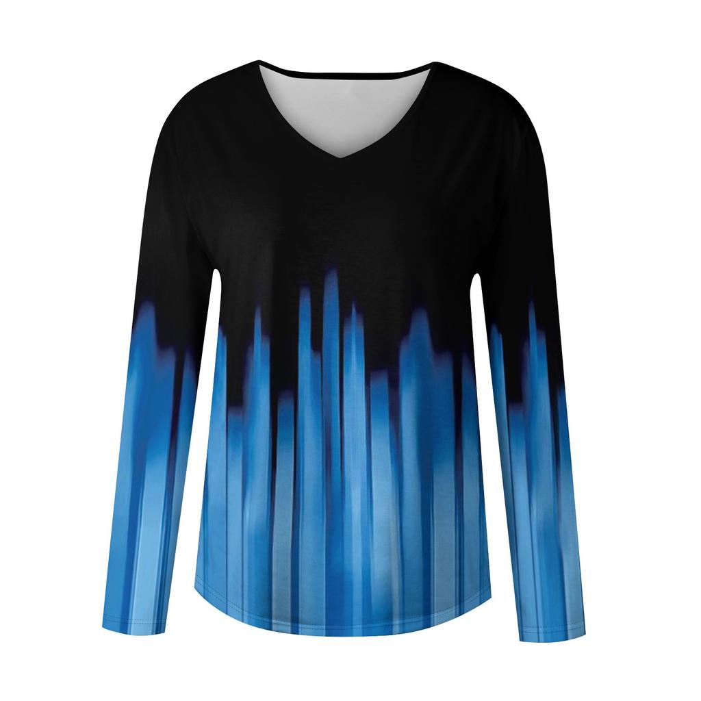 Womens Long Sleeve Tops V Neck Shirts Casual Flower Print Basic Trendy Tee Blouses Fall Tunic Outfits Fitted T Shirts