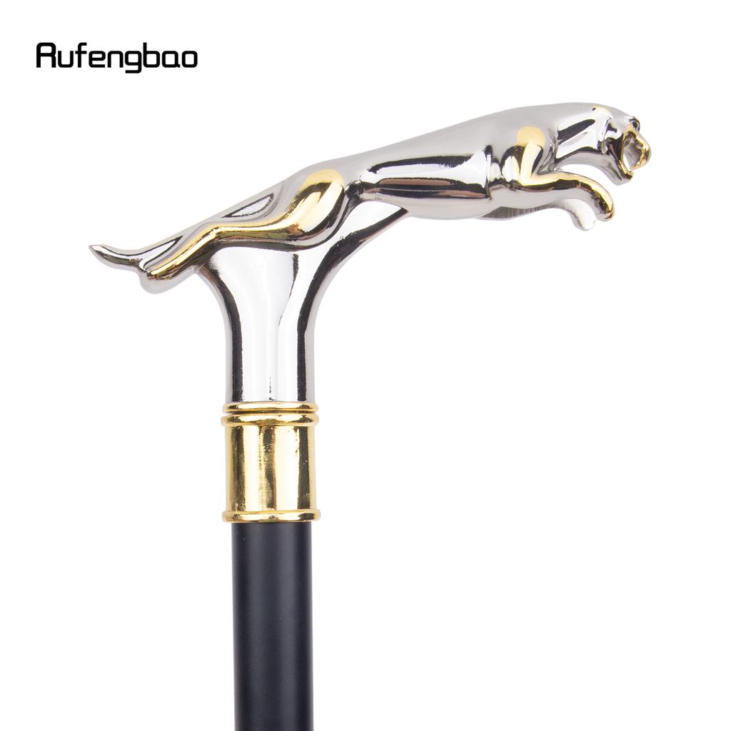 White Golden Leopard with Tail Fashion Walking Stick for Party Decorative Walking Cane Elegant Crosier Knob Walking Stick 93cm