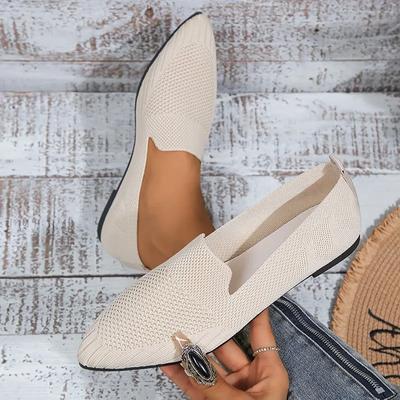 Элегантные офисные женские мокасины, женские ажурные трикотажные дышащие однотонные туфли с острым носком и сетчатым узором, повседневная обувь на плоской подошве