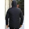 Мужское черное ветрозащитное зимнее пальто с капюшоном