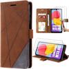 Case for Samsung Galaxy M13 with 2 Tempered Glasses, Full Shockproof Leather Effect Brown