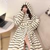 Winter Long-sleeved Hooded Thickened Warm Flannel Kimono Robe Women's Sexy Leopard Print Bathrobe Pajamas Nightgown Nightgown