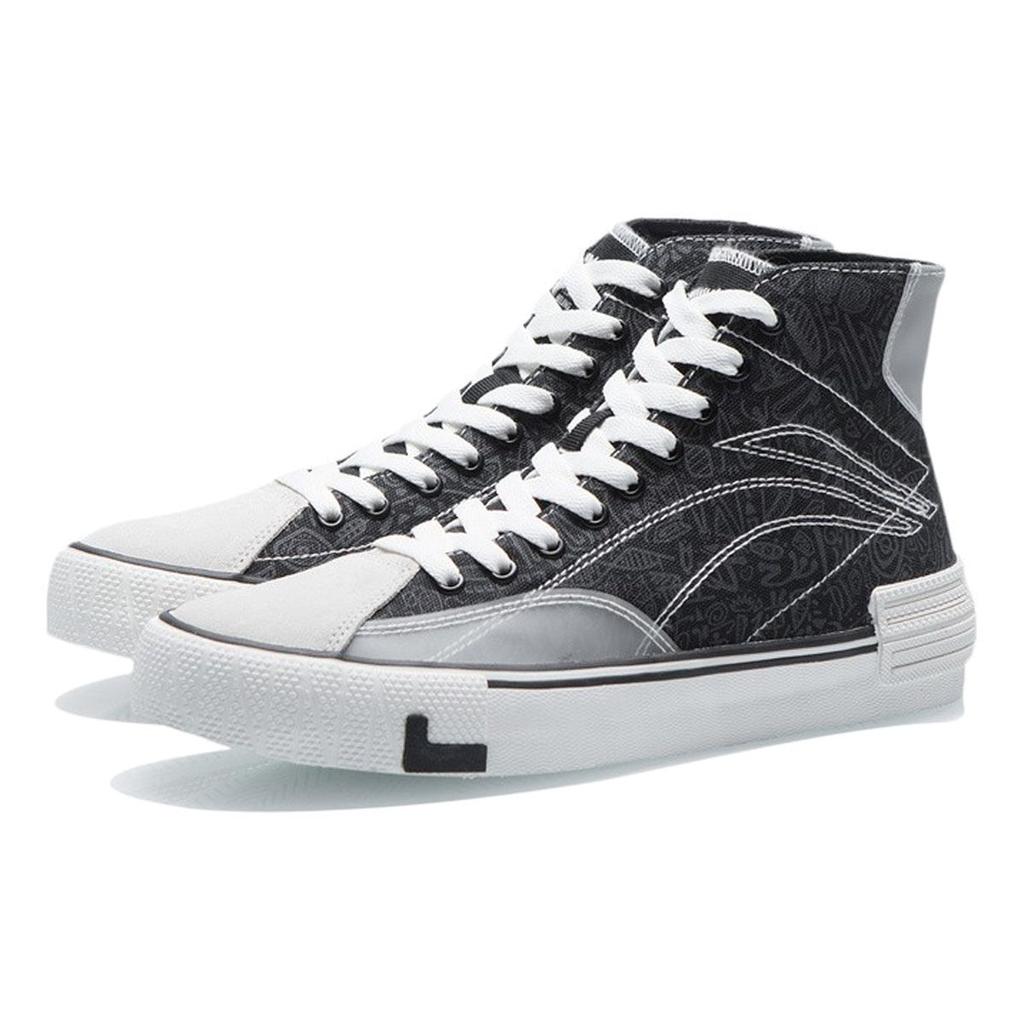 Li-Ning Weiyu Canvas Hi Lightweight Non-Slip High-Top Skate Shoes Women Sneakers Black White AECR012-2