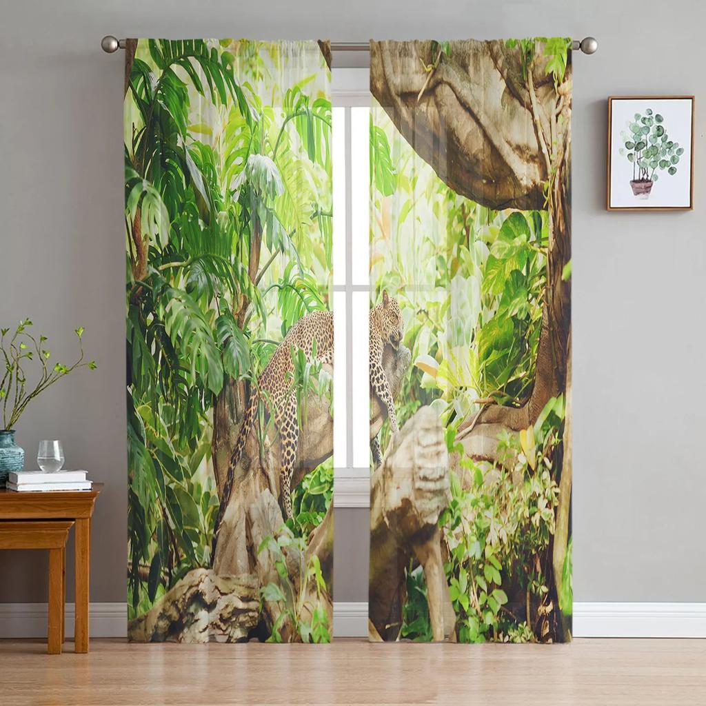 Leopard Animal Snowflake Winter Tulle Sheer Curtains for Living Room Decoration Window Curtain for Bedroom Voile Organza Drapes