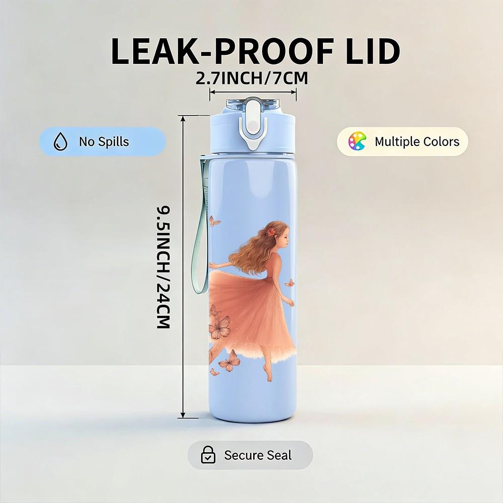 1PC Two Dancing Girl Silhouette 750ml Color Plastic Sports Water Bottle Leakproof Flip Straw Lid Suitable for Sports Office Home Use