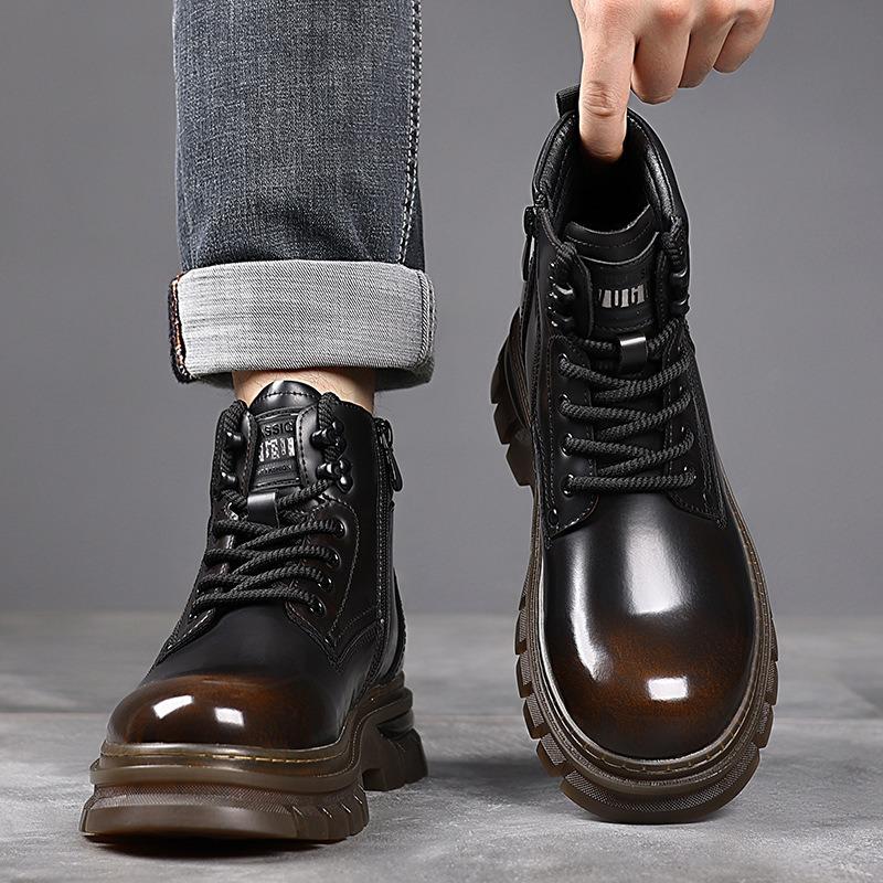 Модные мужские ботинки осень-зима из кожи на высокой платформе, дизайнерские британские теплые бархатные мужские ботильоны, модная мужская рабочая обувь в стиле ретро
