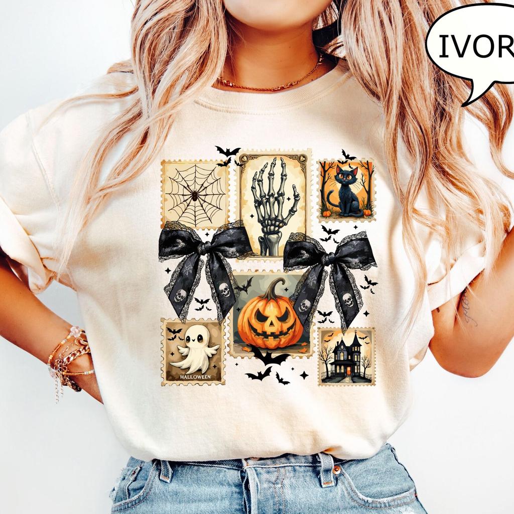 Comfort Colors® Spooky Season T-Shirt, Coquette Bow Halloween Shirt, Ghost Shirt, Pumpkin Halloween Shirt, Vintage Halloween Shirt