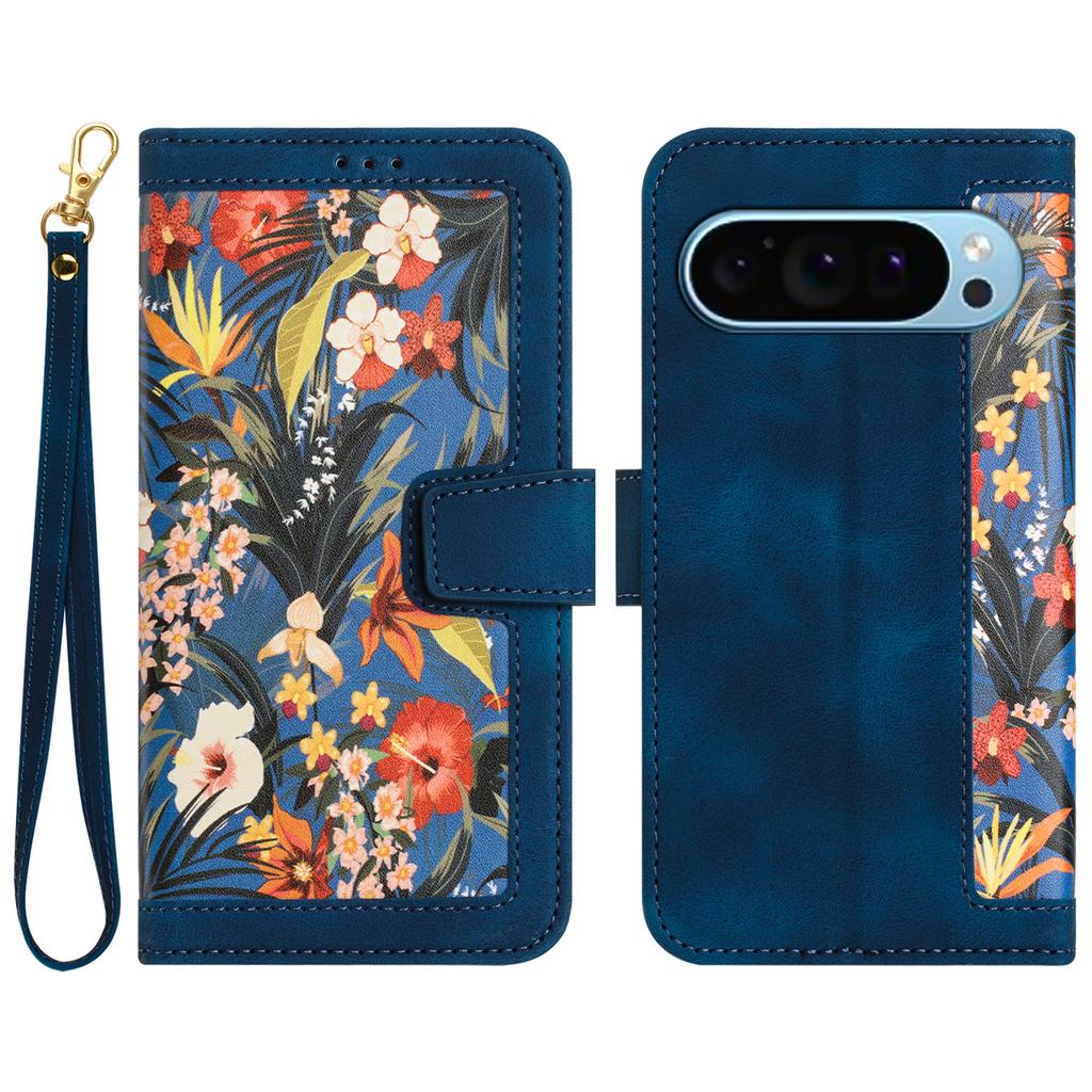Чехол для телефона Google Pixel 9/Pixel 9 Pro, чехол из ПУ-кожи с цветочным узором, с держателем для карт и подставкой