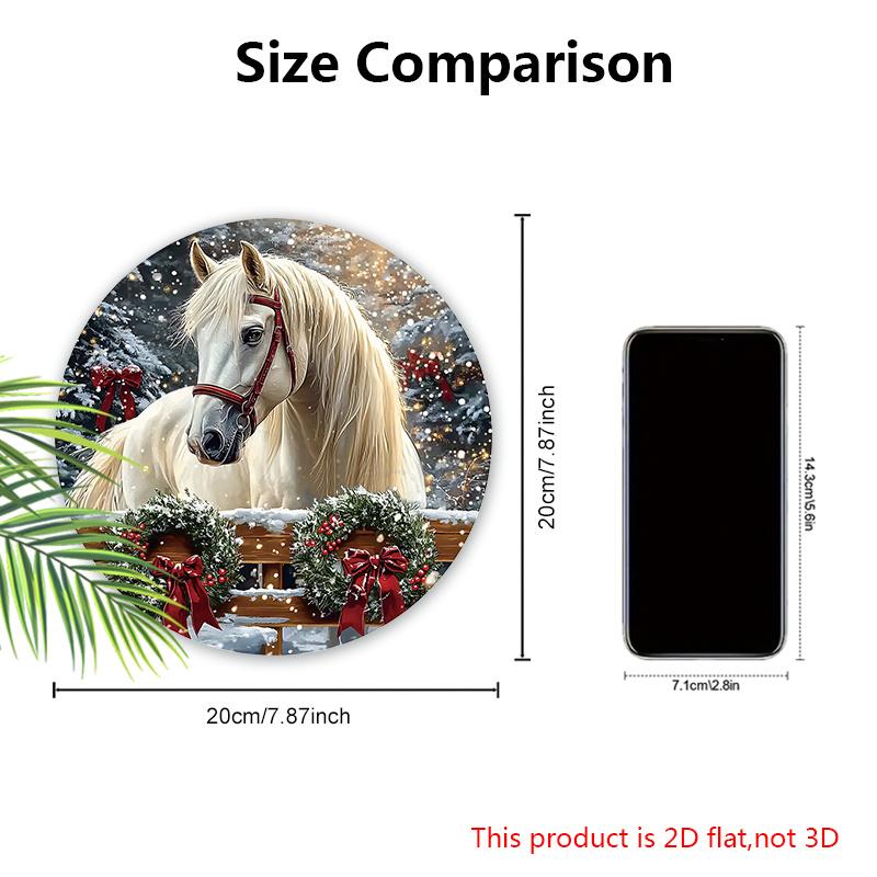 Теплая зимняя деревянная рождественская табличка с узором белой лошади, круглая рождественская табличка для декора на входную дверь или стену, идеальный рождественский подарок