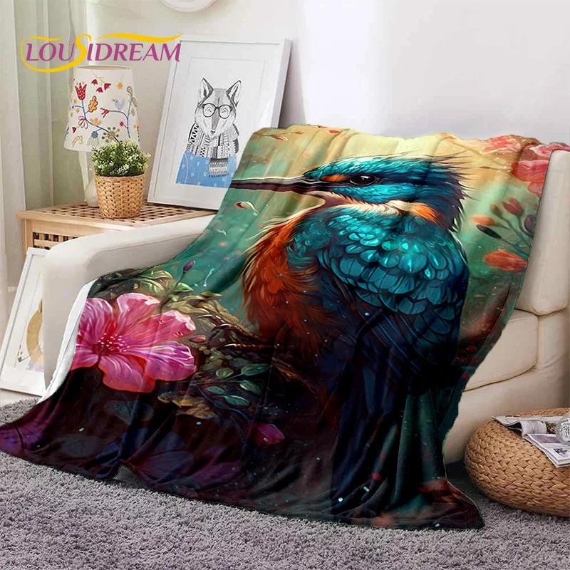 Милые Сонные Птицы Попугай Павлин Мультяшное Мягкое Фланелевое Одеяло для Кровати Спальни Дивана Пикника, Плед для Отдыха на Открытом Воздухе, Подарок