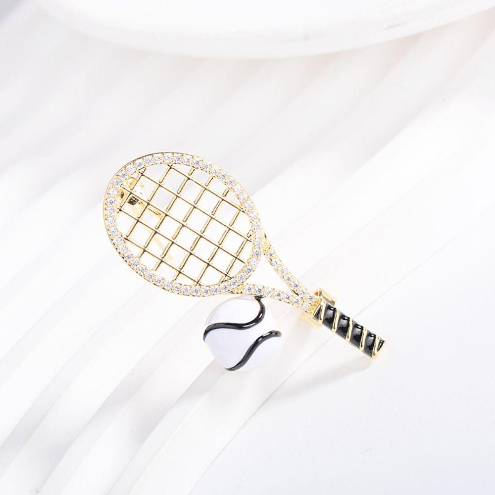 Zinc Zinc Alloy Enamel Metal Clothes Pin Zircon Gold Brooch Fashion Tennis Racket Brooch Gift