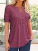 Women's Pleated V Neck T-Shirt Short Sleeve Solid Color Zipper Summer Casual Top