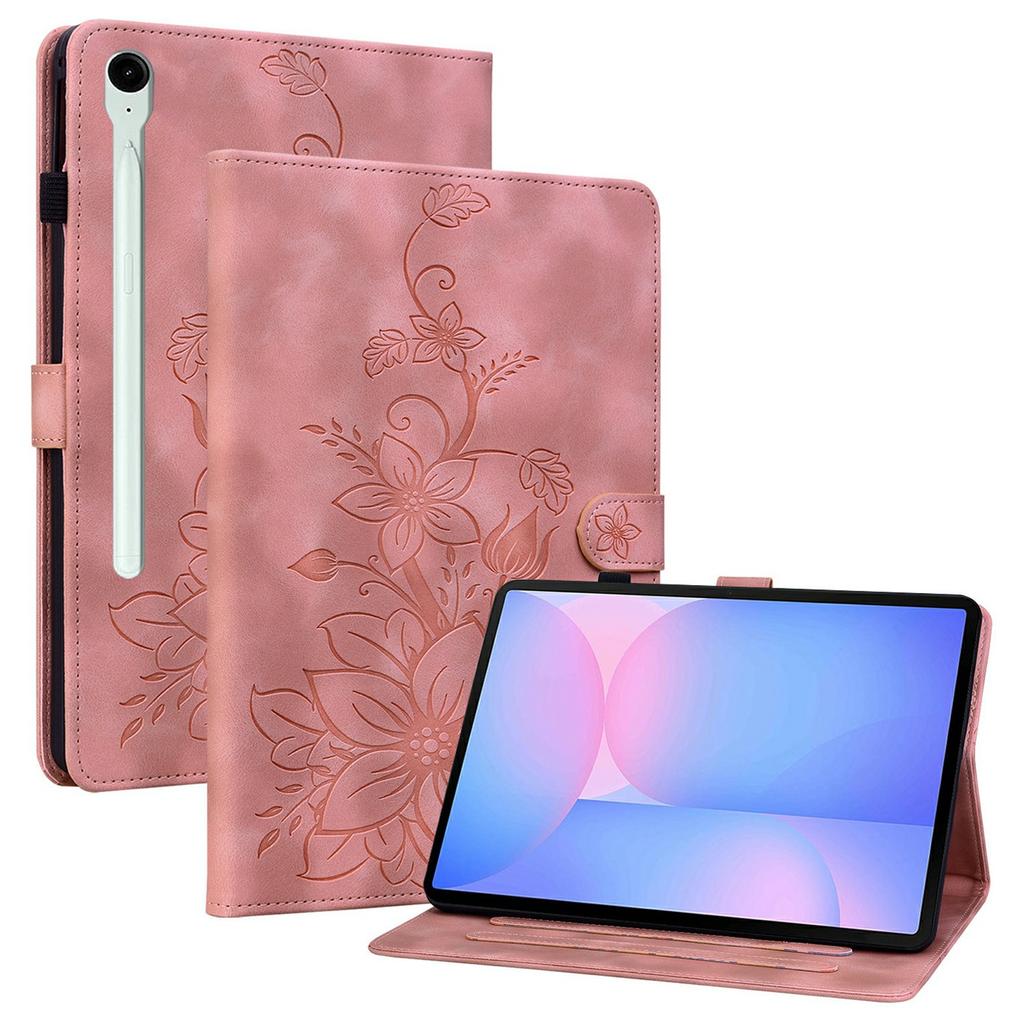 Чехол для Samsung Galaxy Tab S10 FE+ с тиснением в виде лилии, слотами для карт, кожаная обложка для планшета