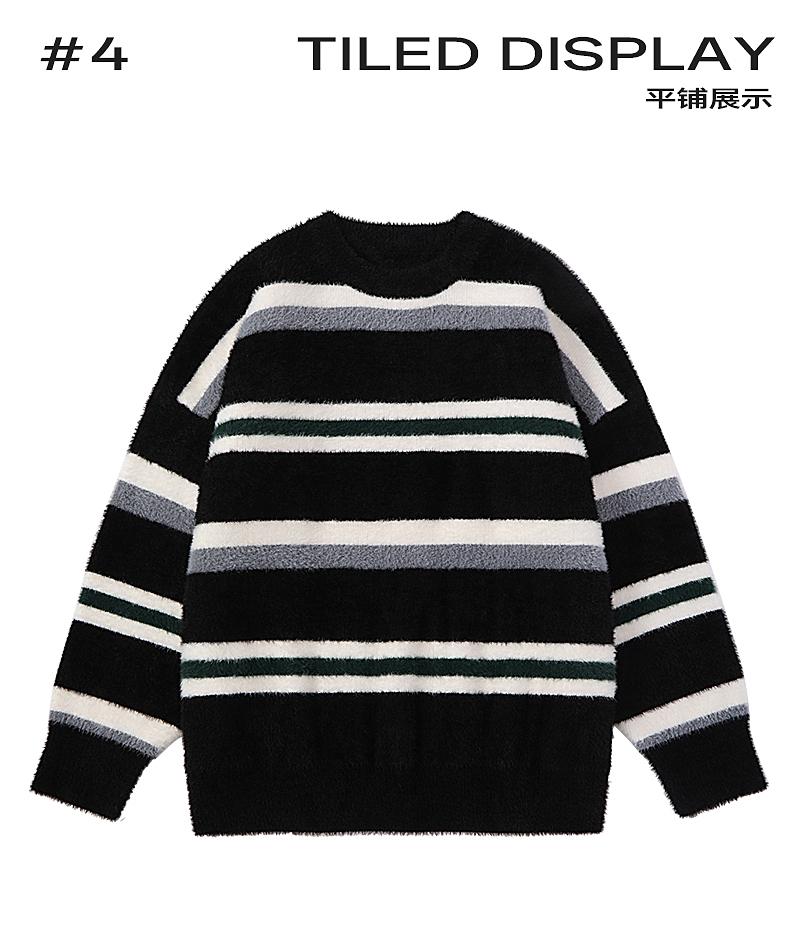 Thick striped round neck sweatshirt for couples