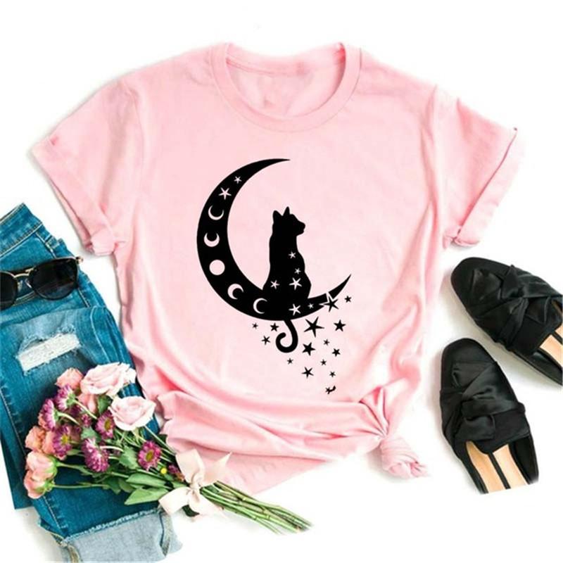 Butterfly Moon Pattern Pure Cotton Printed Unisexs and Womens Fashion Casual Tshirt New Personalized Loose Round Neck Tshirt