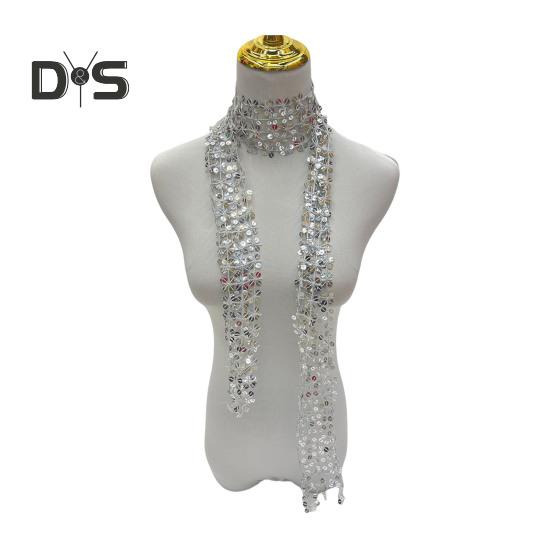 Women Scarf Shiny Sequin Flower Shape Hollow Design Scarf Glitter Embellished Thin Scarf Fashion Accessory