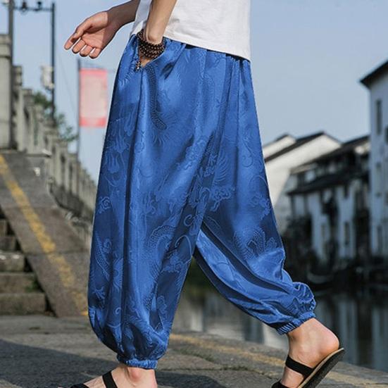 Мужские Брюки Фонарики Хиппи Бохо Широкие С Принтом Дракона Свободные С манжетой на щиколотке Мягкие Дышащие Шаровары Длинные Брюки для Йоги