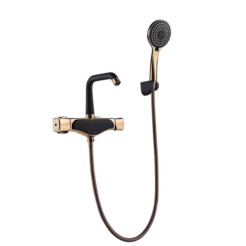 Tuqiu Bathtub Shower Set Wall Mounted Rose Gold White Bathtub Faucet, Bathroom Cold & Hot Bath and Shower Mixer Taps Brass